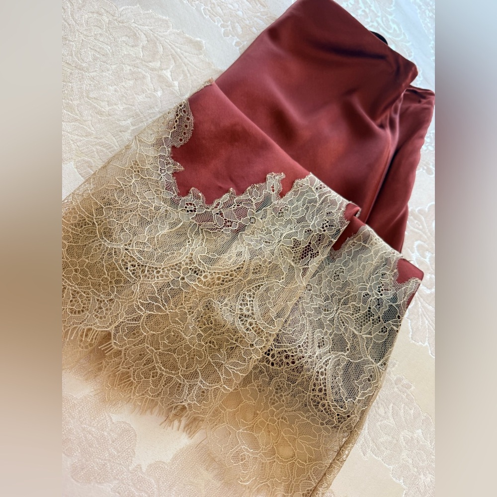 Zara Burgundy and Beige Lace Midi Skirt - Picture 4 of 7